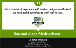 Testimonial provided by Jan Fritz's customer